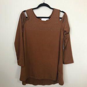 French Laundry cold shoulder medium brown top